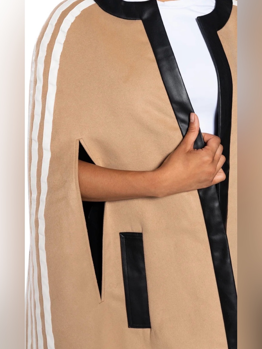 AKIRA Milan Street Style Poncho With Black Trim And White Stripes - Picture 6 of 12